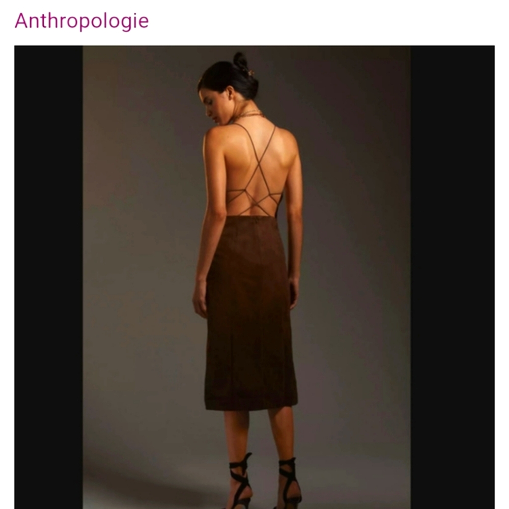 Anthropologie Strappy Brown Faux Suede Midi Dress Size 16 - NWT - Picture 4 of 13